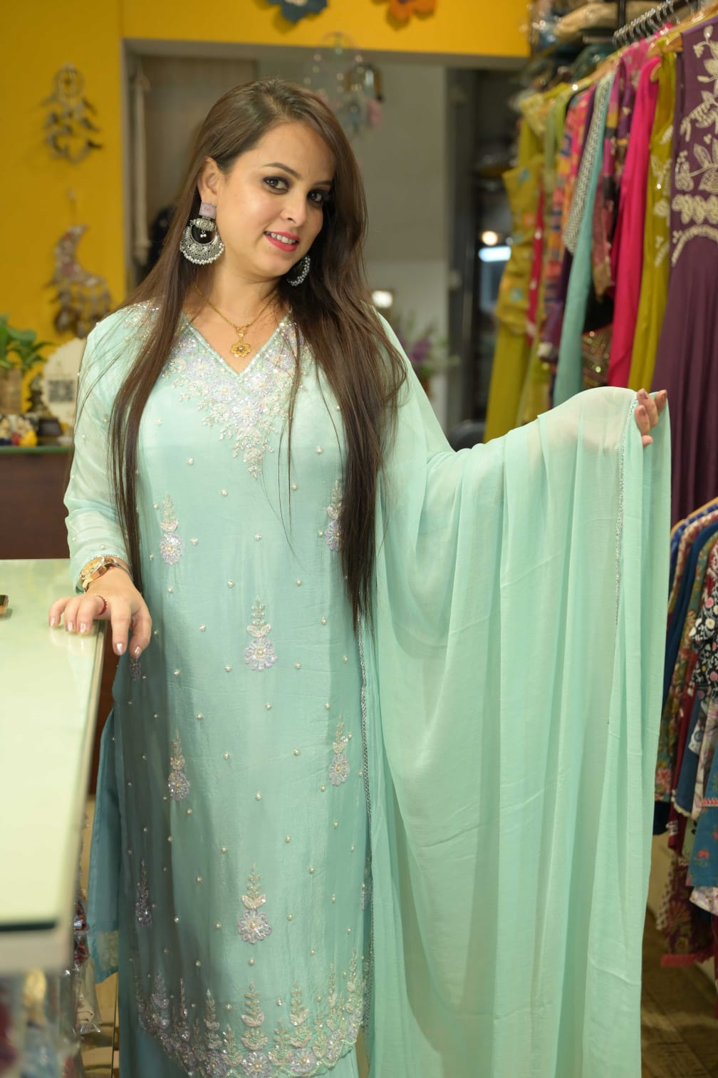 Sky Chinon Partywear Plazo Set