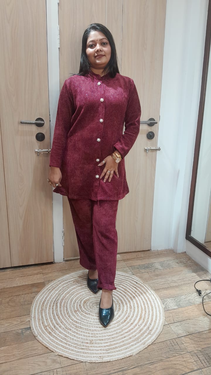 Magenta Woolen Cord Set