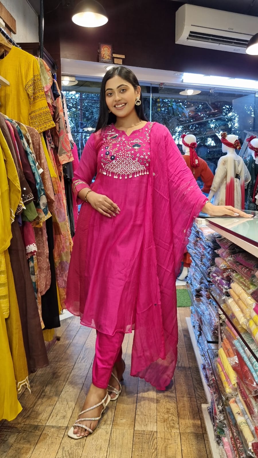 Pink Mul Chanderi Embroidery Suit
