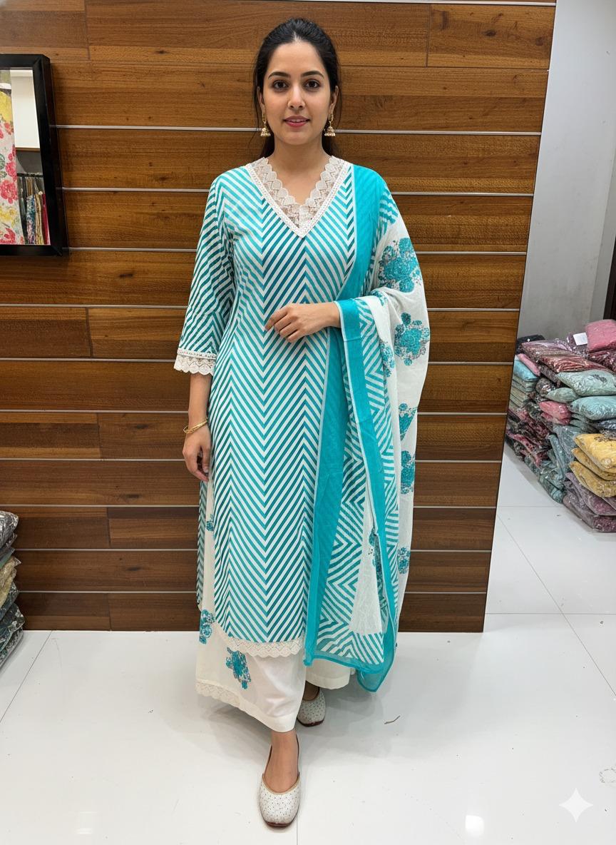 Cotton Laheria V Neck Suit