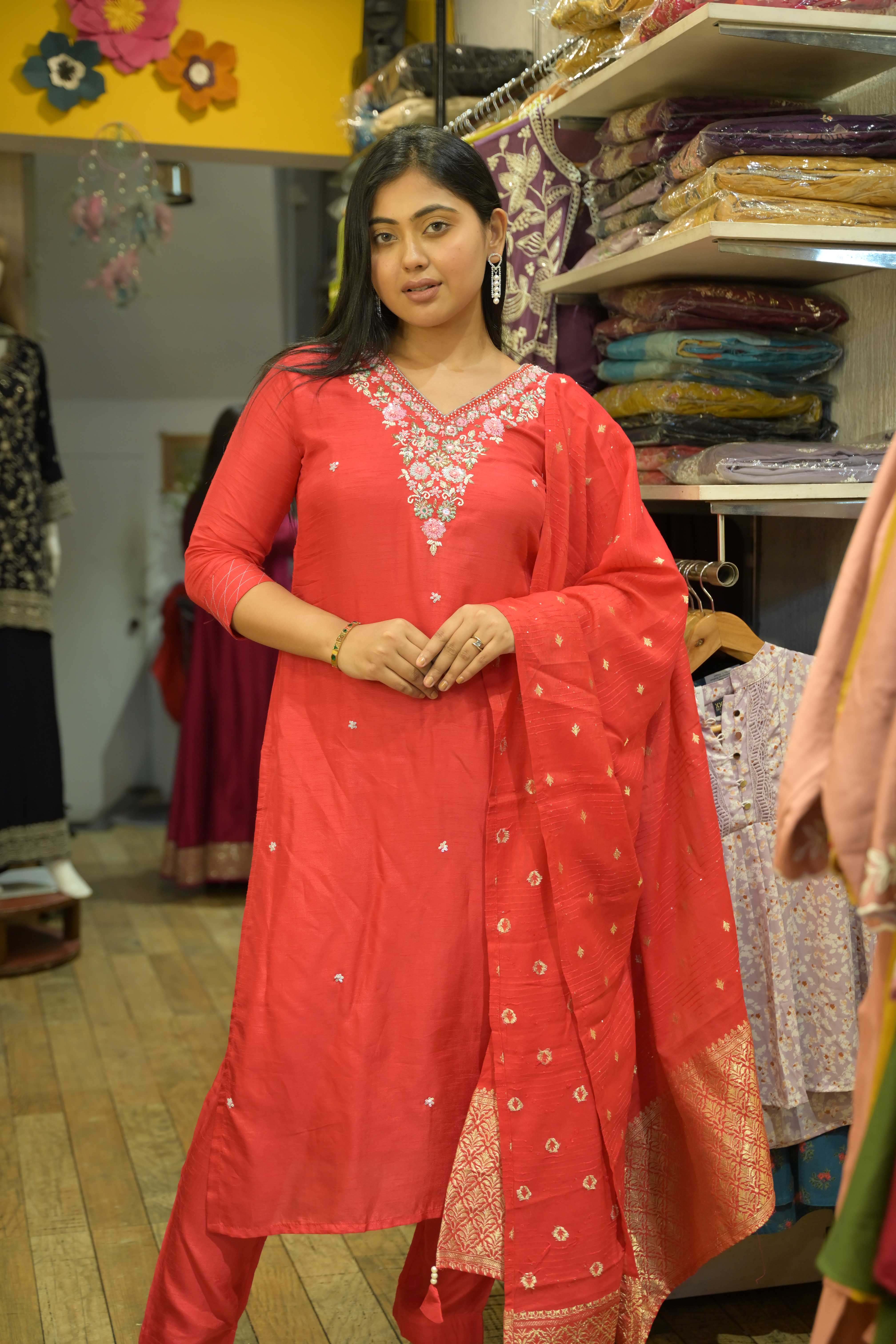 Rani V Neck Handwork Suit