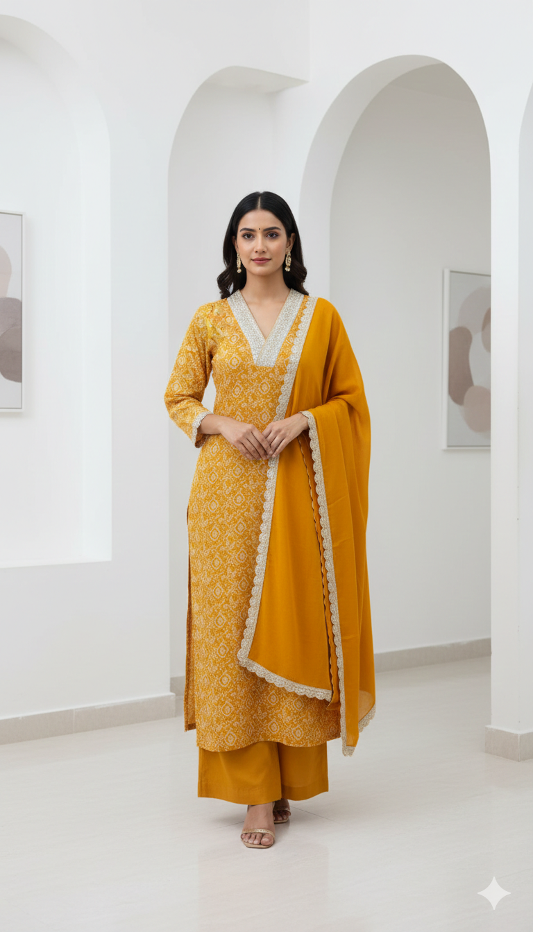 Yellow V Neck Designer Suit