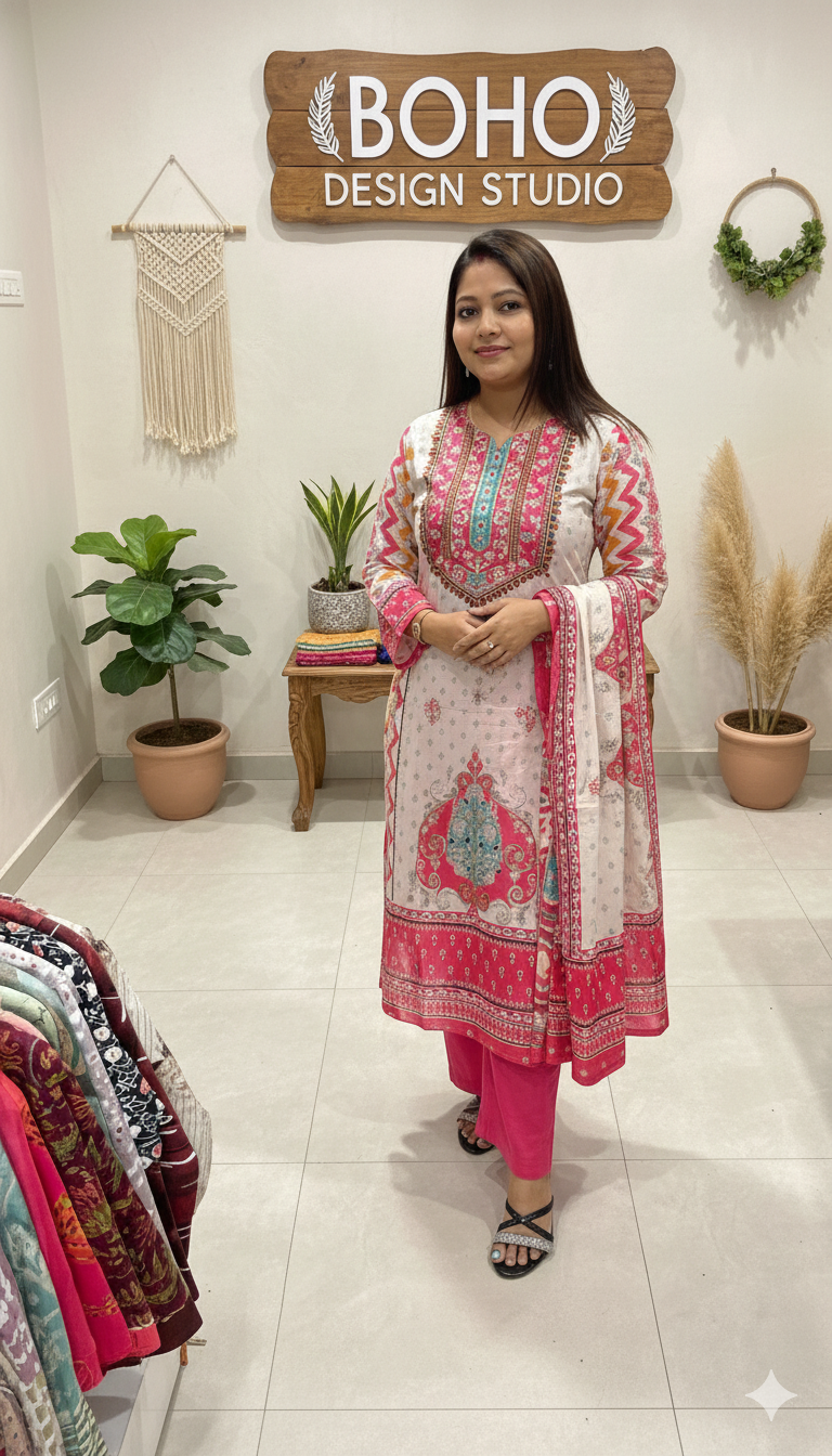 White Digital Print suit