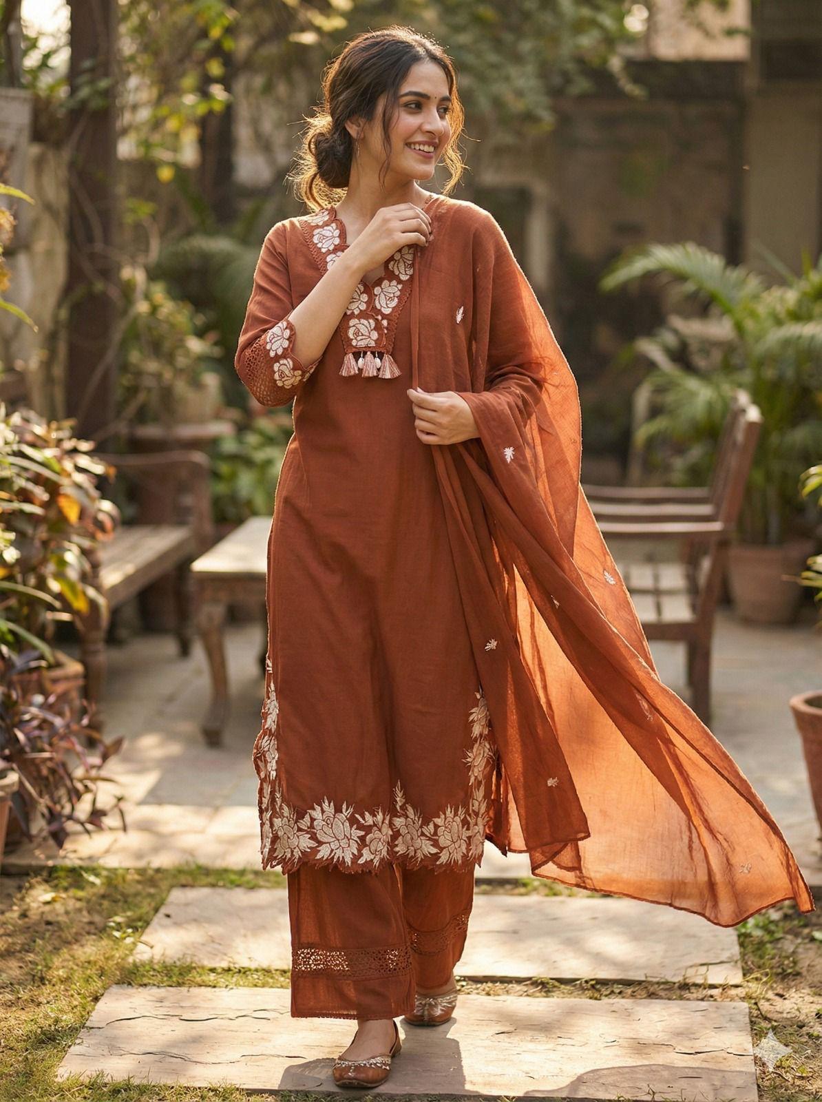 Pure Cotton Designer Embroidery Suit