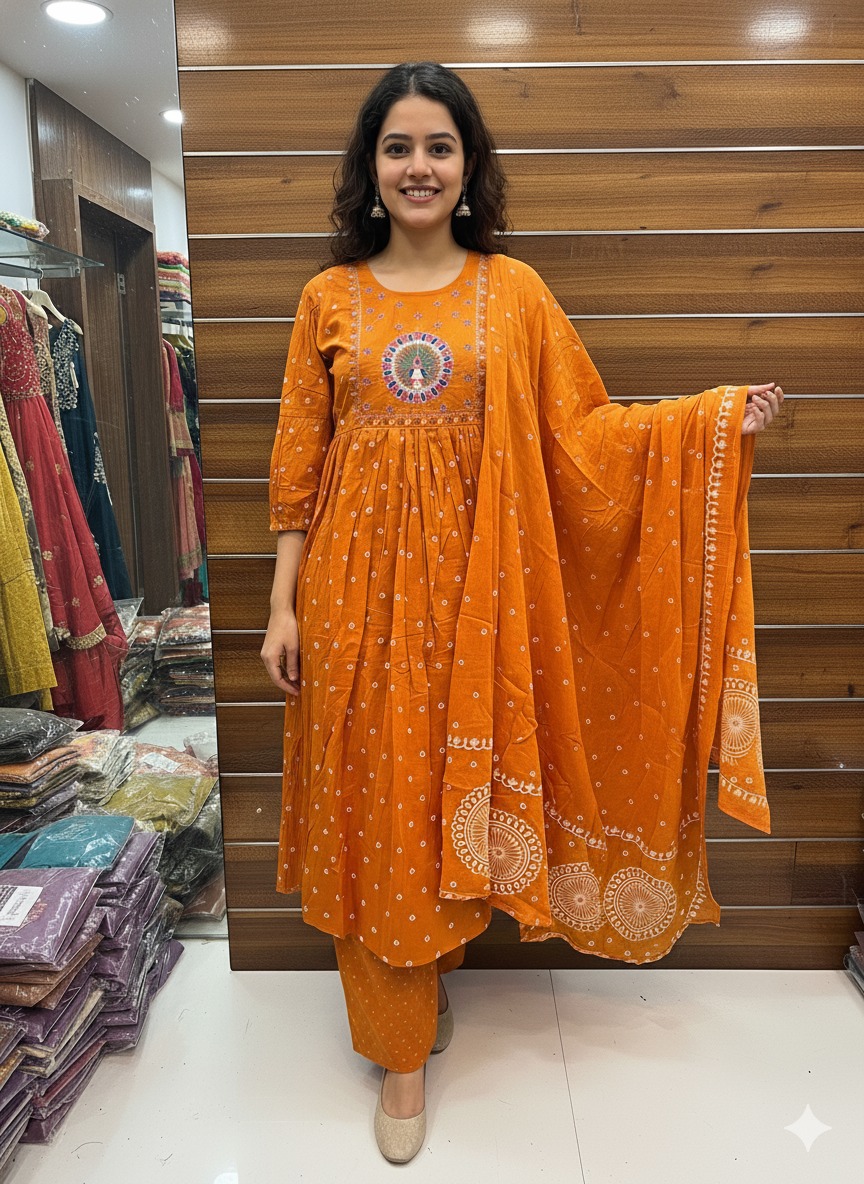 Peacock A-line Cotton Kurta  Set