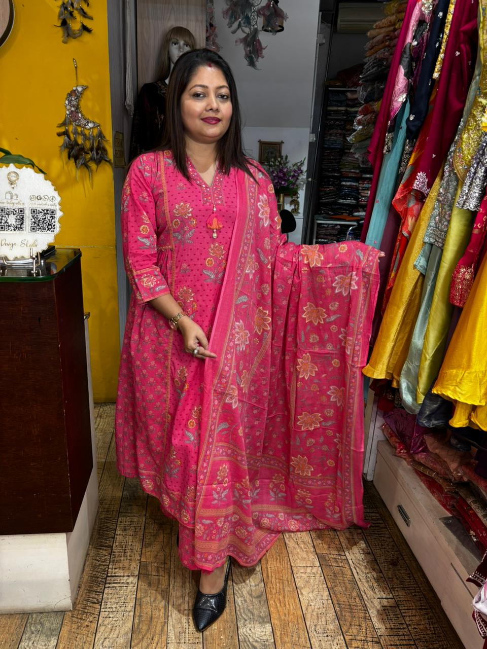 Pink A-Line Designer Jaipuri Suit