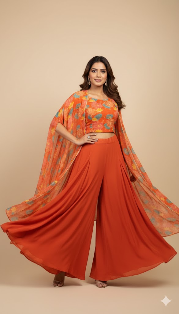 Rust Plazo Croptop With Cave Outer